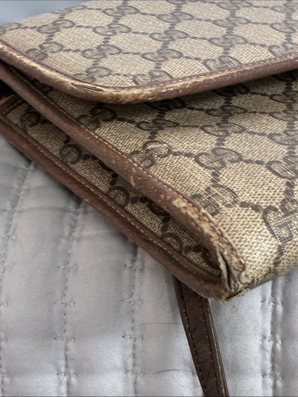 Gucci Beige Monogram Crossbody with Brown Leather Trim and Gold Buckle - Picture 11 of 13